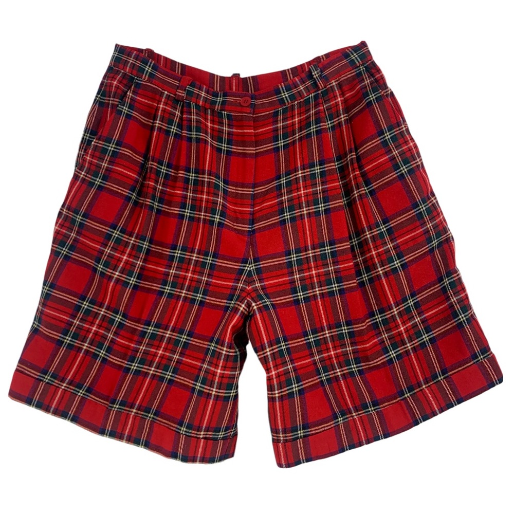 Vintage 100% Wool Red Plaid Shorts- Made in the USA by Talbots Petites